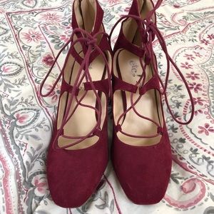 Burgundy Suede Lace Up Heels